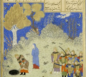 Perzisch 239 fol.180a Detail: Rustam redt B?zhan uit de put, illustratie uit de Shahnama (Boek der Koningen), door Abul-Qasim Mansur Firdawsi (c.934-c.1020), 1444 door Persian School