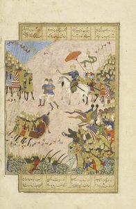 Gushtasp in gevecht met Asjasp bij Balkh, illustratie uit de Shahnama (Boek der Koningen) door Persian School