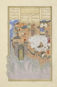 Isfandiyar doodt Arjasp in de Koperen Vesting, illustratie uit de Shahnama (Boek der Koningen)