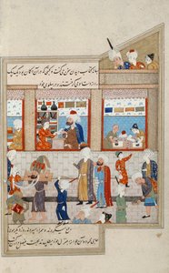 Scène met Hosein Ibn Baikara van de Timuriden, miniatuur, Perzië 16e eeuw door Persian School