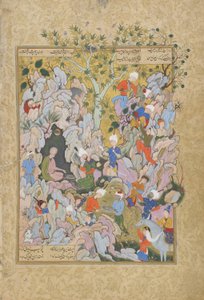 De Pir wijst de eenden af die als geschenken zijn gebracht, folio uit een Haft awrang (Zeven tronen) door Jami (gest. 1492) waarschijnlijk Mashad, Khurasan, Iran, Safavidische dynastie, 1556-1565