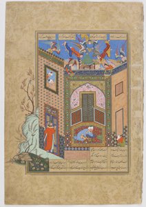 De gnosticus heeft een visioen van engelen die lichtschalen naar de dichter Sadi dragen, folio uit een Haft awrang (Zeven tronen) door Jami (gest. 1492) waarschijnlijk Mashad, Khurasan, Iran, Safavidische dynastie, 1556-1565 door Persian School