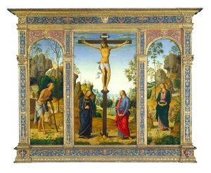 De Kruisiging met de Maagd, Sint Jan, Sint Hiëronymus en Sint Maria Magdalena, ca. 1482-1485 door Perugino