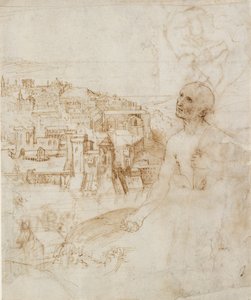 Uitzicht op de stad Perugia, met de boetvaardige St. Jerome op de voorgrond door Perugino