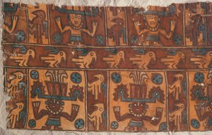 Stof met goden en vogels, Tiahuanaco Cultuur door Peruvian School