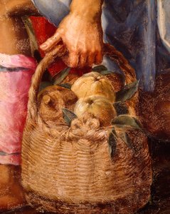 Mand met fruit, detail van Aanbidding van de herders door Peter (1548 1628) Candid