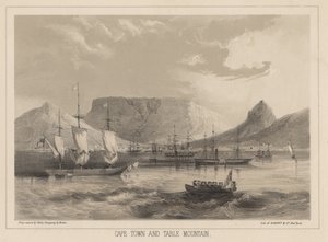 Kaapstad en de Tafelberg, litho door Sarony en Co. door Peter Bernhard Wilhelm Heine