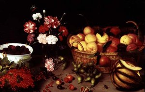 Stilleven van Bloemen en Fruit