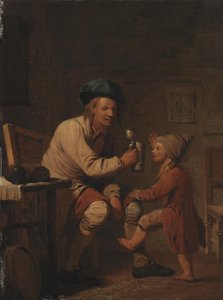 Een boer geeft zijn zoon iets te drinken door Peter Cramer