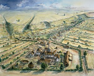 Wharram Percy middeleeuws dorp, laat 12e eeuw, ca. 1990-2010 door Peter Dunn