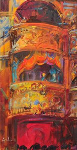 Theatre Delights Londen, 2021 (olieverf op doek) door Peter Graham