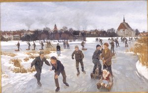 Kinderen schaatsen buiten Fåborg
