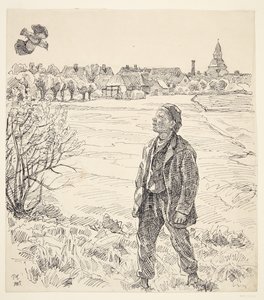 De jongen en de kievit. Faaborg met de kerk op de achtergrond door Peter Hansen