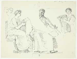 Kopie naar antieke fresco in het museum van Napels. Muziekscène