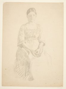 De vrouw van de kunstenaar poseert voor een portret van mevrouw Thora Karl Madsen voor het schilderij: Faaborgmuseets Inwijding (1910-11) door Peter Hansen