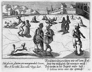 Stellen schaatsen, c.1650 door Peter I Rollos