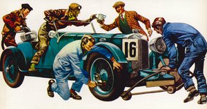 Een Aston Martin raceauto, vintage 1932, die veel races won