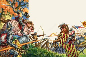 Slag bij Agincourt in 1415 (gouache op papier) door Peter Jackson