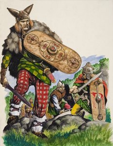 Keltische krijgers (gouache op papier) door Peter Jackson