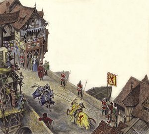 Toernooi op de oude London Bridge op 23 april 1390