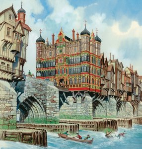 Oude Londense brug (gouache op papier) door Peter Jackson