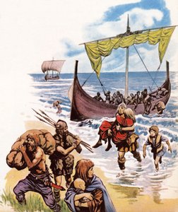 Saksen arriveren in Groot-Brittannië in de lange boten uit Duitsland door Peter Jackson