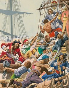 Toen piraten de zeeën bevoeren. Zwartbaard en zijn piraten vallen aan.