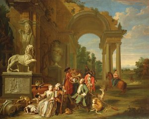 Een Jachtpartij in klassieke ruïnes