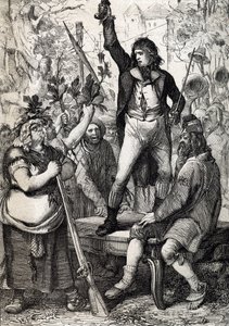 Uitbraak van de Franse Revolutie in 1789: het verzamelde volk wordt aangespoord om de kleur van een kokarde te kiezen en de wapens op te nemen (historisch) door Anton Ziegler door Peter Johann Nepomuck Geiger
