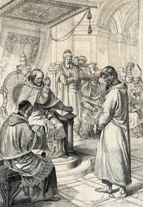 Queril van de investituren, boetedoening van Canossa: In Canossa smeekt keizer Hendrik IV van het Heilige Roomse Rijk in boetekleed om vergeving van paus Gregorius VII (januari 1077) door Peter Johann Nepomuck Geiger