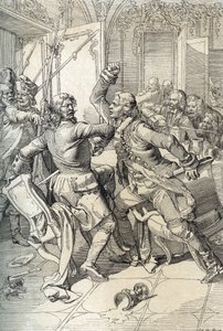 Streltsy-opstand: arrestatie van leden van de Streltsy-regimenten na hun opstand in 1698 tegen de progressieve innovaties van tsaar Peter de Grote, Rusland door Peter Johann Nepomuck Geiger