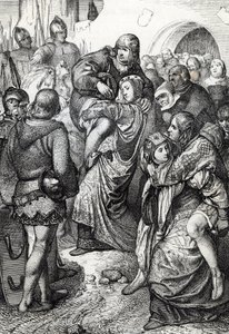 De trouwe vrouwen van Weinsberg: de vrouwen van de soldaten verslagen bij het beleg van Weinsberg door Koenraad III van Hohenstaufen in 1140 dragen hun echtgenoten op hun rug, Duitsland