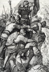De troepen van Othon I van Beieren (1117-1183) nabij Verona in Italië 1155 (tekening met veer) door Peter Johann Nepomuck Geiger