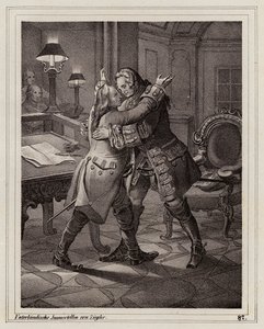 Eugene van Savoye omhelst de Hertog van Marlborough, Oorlog van de Spaanse Successie door Peter Johann Nepomuk Geiger