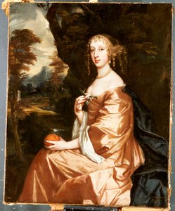 Portret van Lady Penelope Nicholas, met een sinaasappel in een landschap