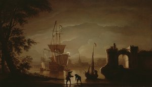 Scheepvaart bij maanlicht