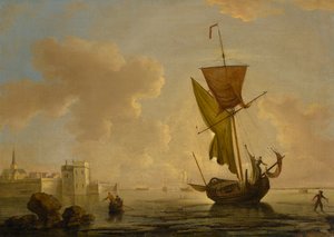 Schepen in windstilte door Peter Monamy