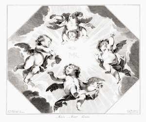 Vier kindengelen vieren de Maagd Maria door Peter Paul (after) Rubens