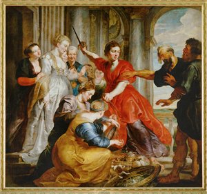 Achilles ontdekt door Odysseus tussen de dochters van Lykomedes op Skyros (schilderij op doek) door Peter Paul Rubens
