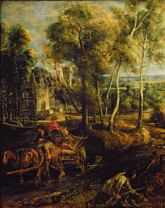Een Herfstlandschap met een uitzicht op Het Steen in de Vroege Ochtend, ca. 1636 (detail) door Peter Paul Rubens