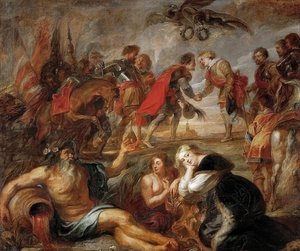 Ontmoeting van koning Ferdinand van Hongarije met kardinaal-infant Ferdinand voor de slag bij Nördlingen door Peter Paul Rubens