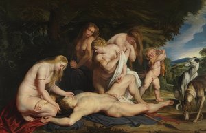 De dood van Adonis (Venus rouwt om Adonis). Circa 1614