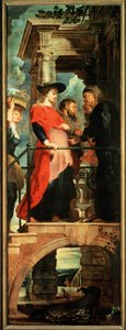 Kruisafneming, linkerpaneel: Visitatie (schilderij) door Peter Paul Rubens