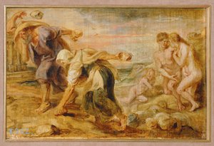 Deucalion en Pyrrha, scheppers van de mensheid na de eerste zondvloed (schilderij op hout) door Peter Paul Rubens