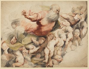 God de Vader ondersteund door engelen, naar Pordenone door Peter Paul Rubens