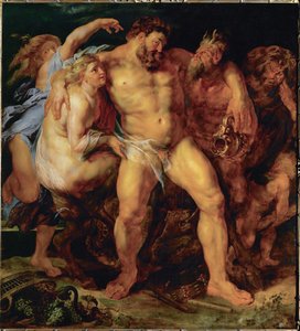 Hercules, dronken, geleid door een nimf en een sater, ca.1612-14 (schilderij op eikenhout) door Peter Paul Rubens