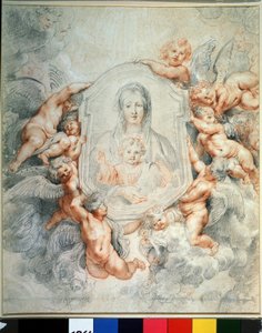 De Madonna aanbeden door engelen
