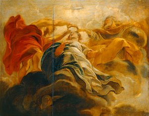 De kroning van de Maagd Maria door God de Vader en Jezus Christus (schilderij op hout) door Peter Paul Rubens