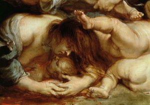 De kindermoord, detail van een moeder en kind (detail)