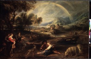 Landschap met een regenboog
